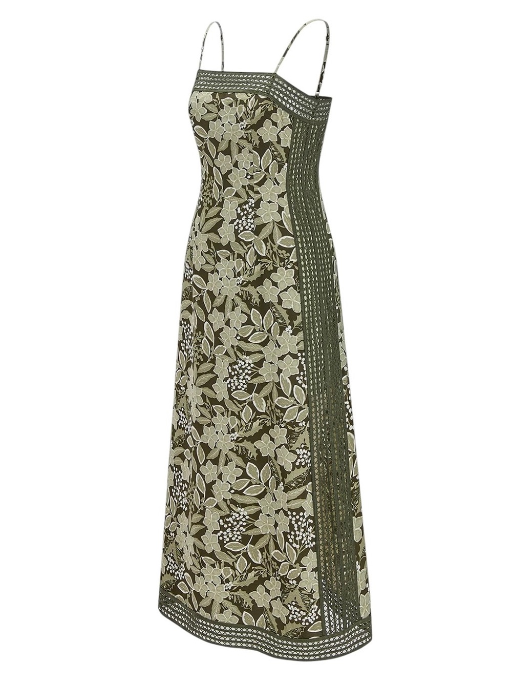 Commense Floral Crochet Trim Slip Midi Maxi Dress Large NWT Army Sage Green - Picture 3 of 13